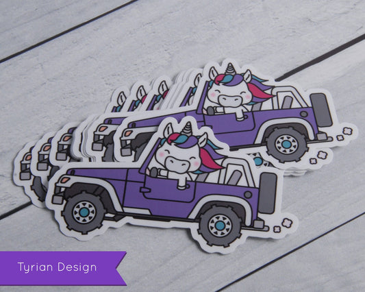 Unicorn in a Purple Truck Vinyl Sticker | 5" x 3"
