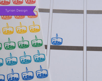 Birthday Cake Rainbow Stickers for Planners, Traveler's Notebooks, Calendars and Journals. Birthday Cake Icon Functional Sticker White/Clear