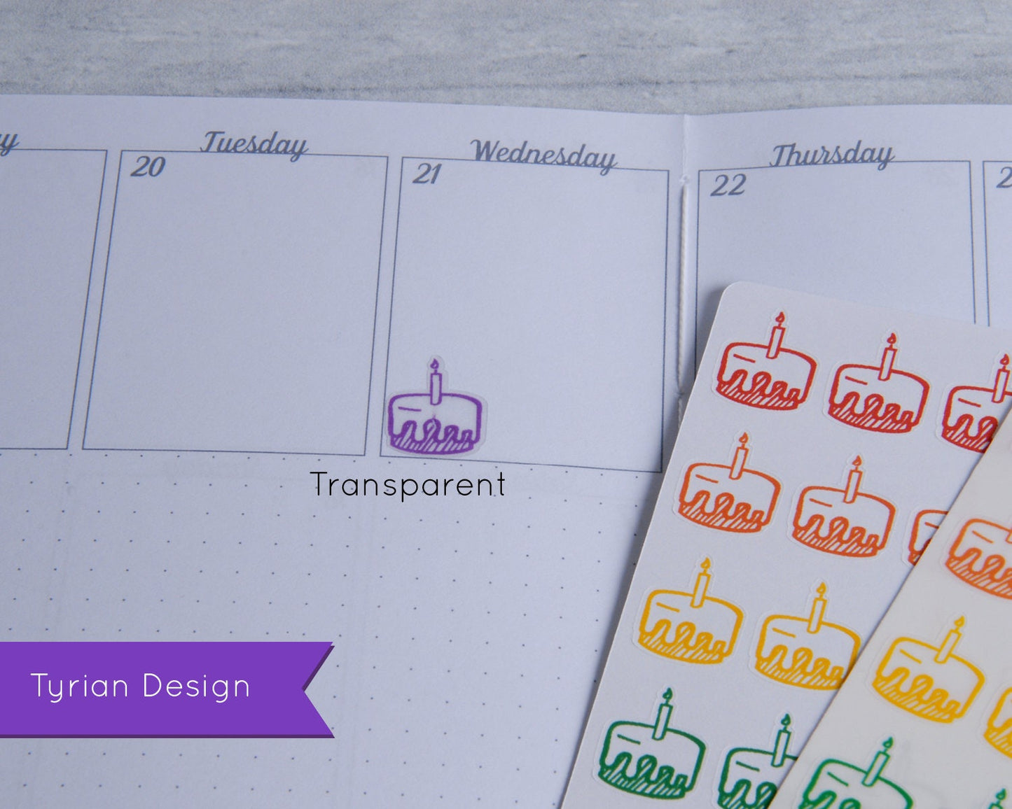 Birthday Cake Rainbow Stickers for Planners, Traveler's Notebooks, Calendars and Journals. Birthday Cake Icon Functional Sticker White/Clear