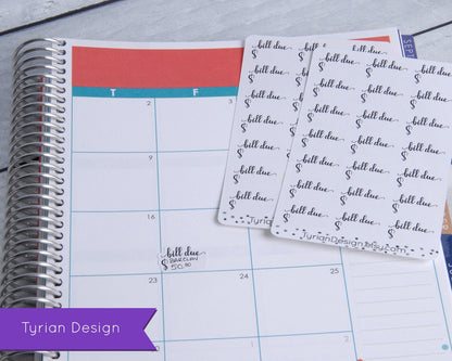 Bill Due Stickers |  21 Stickers | .9 x .6 each