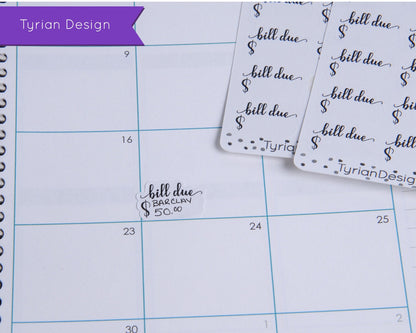 Bill Due Stickers |  21 Stickers | .9 x .6 each