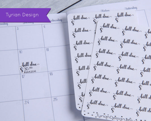 Bill Due Stickers |  21 Stickers | .9 x .6 each