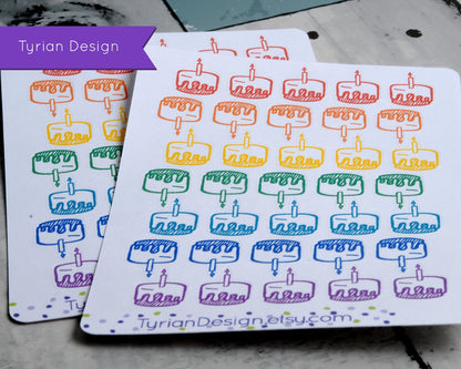 Birthday Cake Rainbow Stickers for Planners, Traveler's Notebooks, Calendars and Journals. Birthday Cake Icon Functional Sticker White/Clear