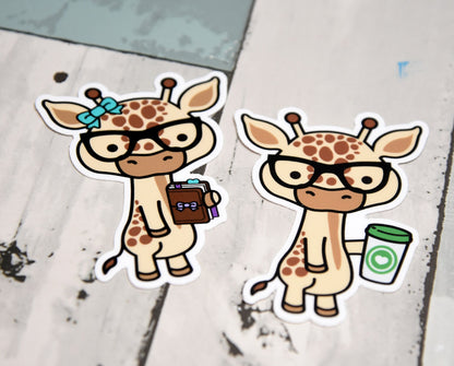 Nerd Giraffe with Planner Vinyl Sticker | Norma | 2.25x3" Each