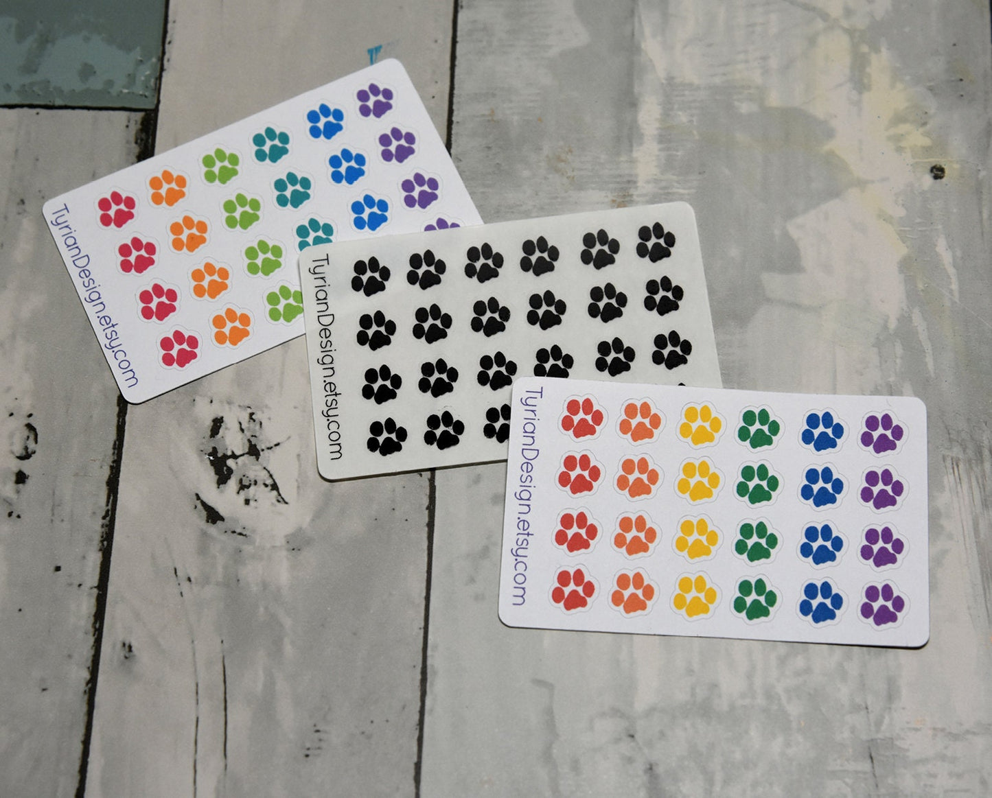 Paw Print Stickers Mini Sheet for Planners and Journals. Rainbow Paws or Pastel Rainbow or Black Paws, clear or white matte stickers