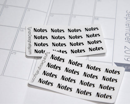 Notes Stickers Mini Sheet for Planners and Journals. Black,Rainbow  or Pastel Rainbow, clear or white matte stickers