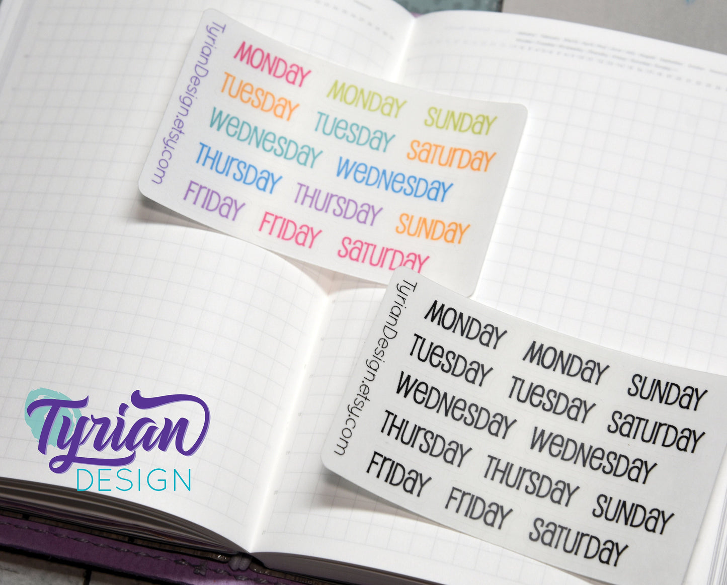 Days of the week Stickers for Planners and Journals. Date headers, Monday - Sunday Two weeks