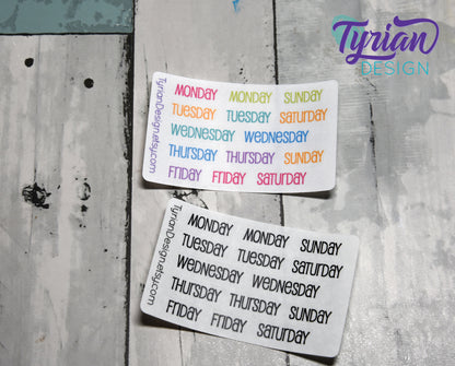Days of the week Stickers for Planners and Journals. Date headers, Monday - Sunday Two weeks
