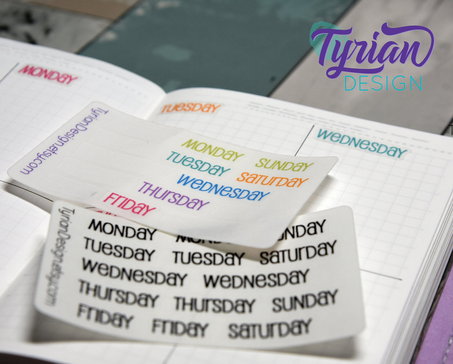 Days of the week Stickers for Planners and Journals. Date headers, Monday - Sunday Two weeks