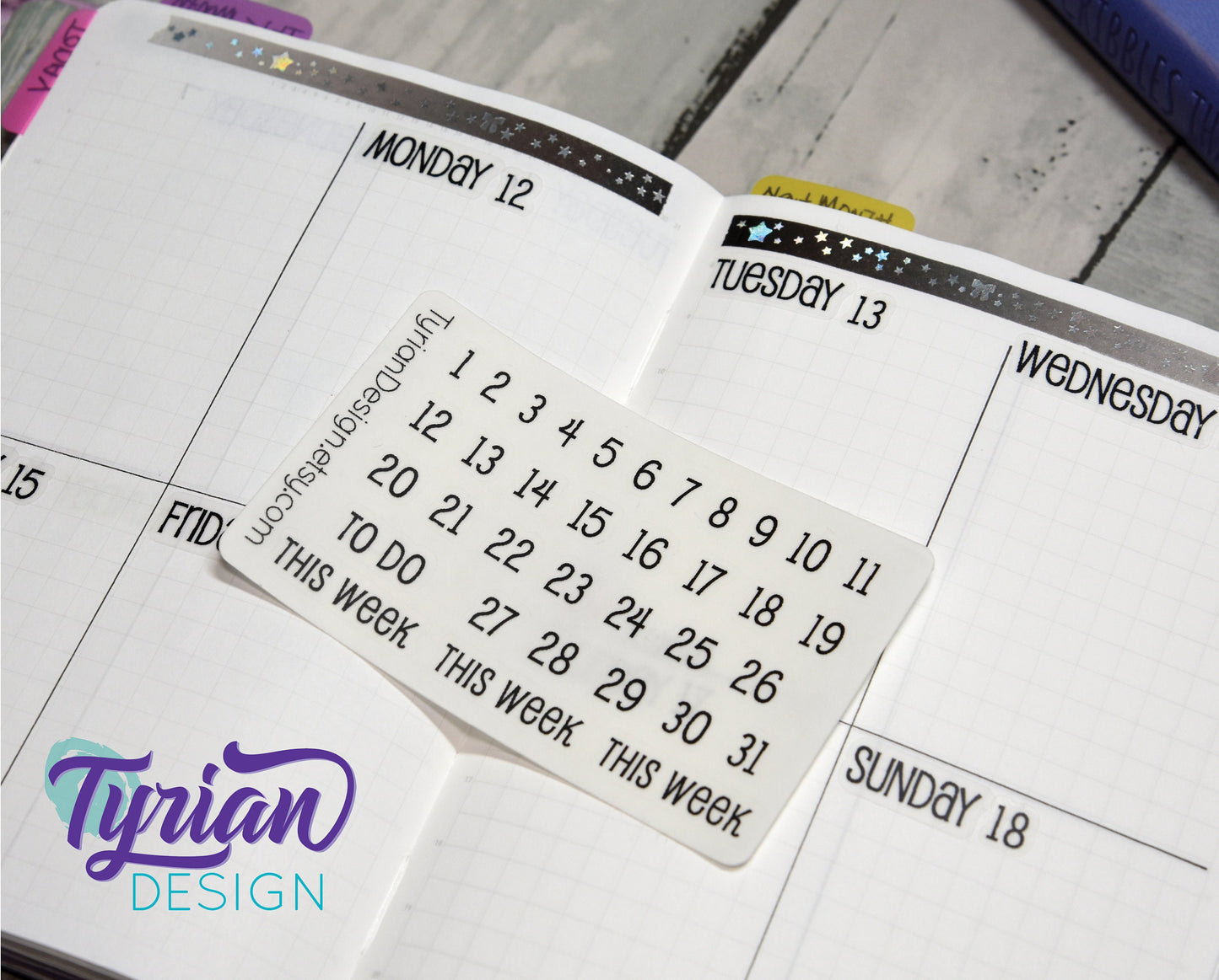 Dates Stickers for Planners and Journals | 1-31 stickers | This week and To Do stickers | Font: Emm | Mini Sheet | Tiny Stickers