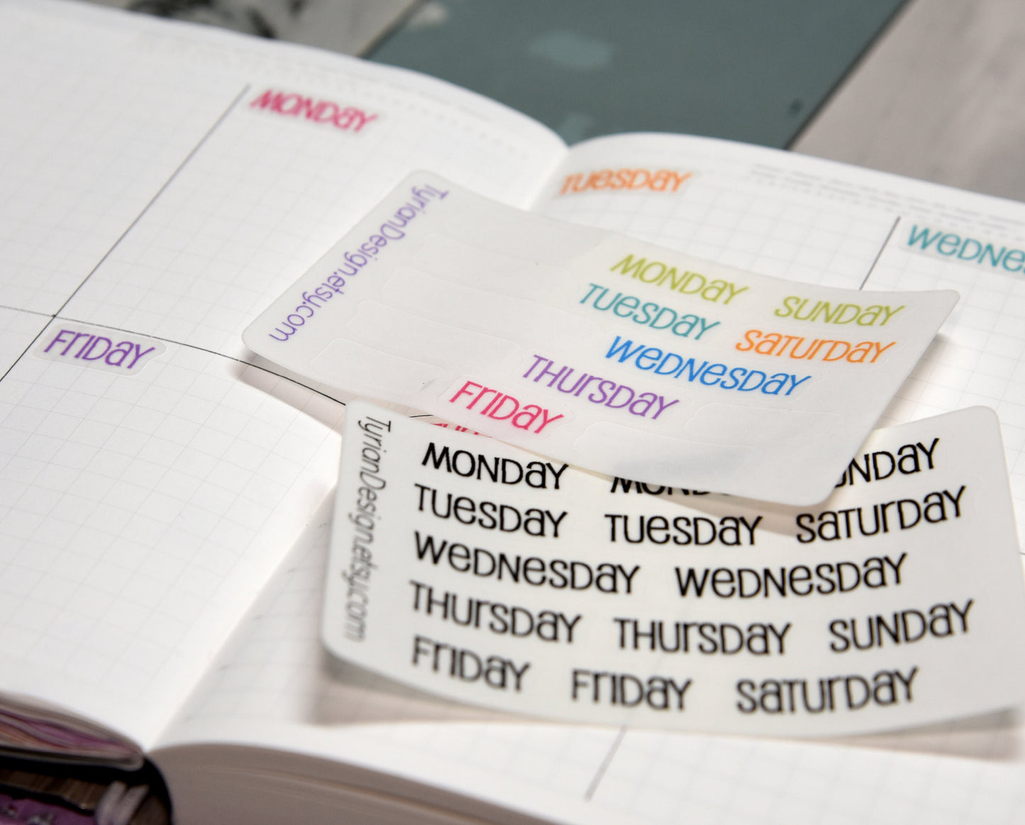 Days of the week Stickers for Planners and Journals. Date headers, Monday - Sunday Two weeks