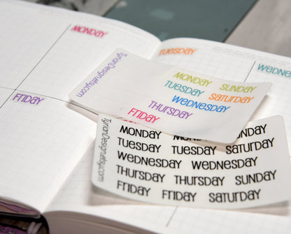 Days of the week Stickers for Planners and Journals. Date headers, Monday - Sunday Two weeks