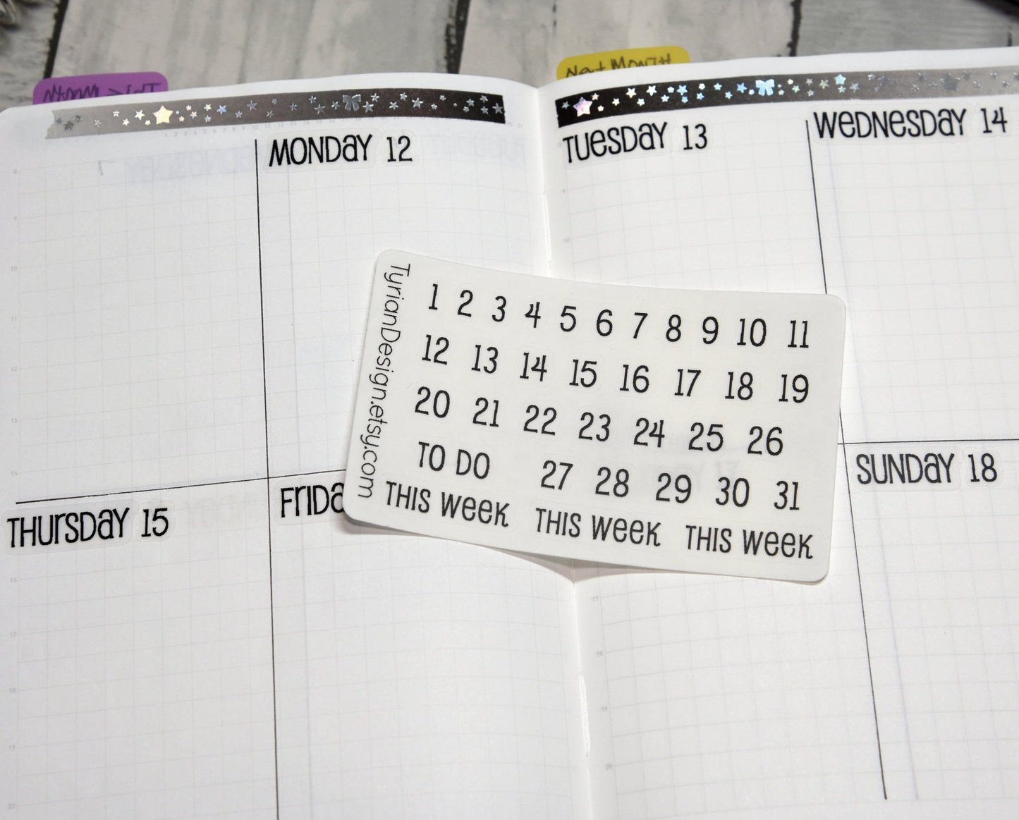 Dates Stickers for Planners and Journals | 1-31 stickers | This week and To Do stickers | Font: Emm | Mini Sheet | Tiny Stickers