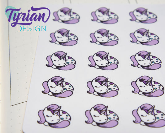 Sleeping Unicorn stickers | 15 Stickers | .8 x .77" Each