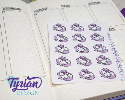 Sleeping Unicorn stickers | 15 Stickers | .8 x .77" Each