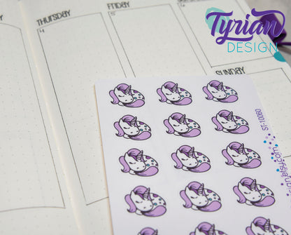 Sleeping Unicorn stickers | 15 Stickers | .8 x .77" Each