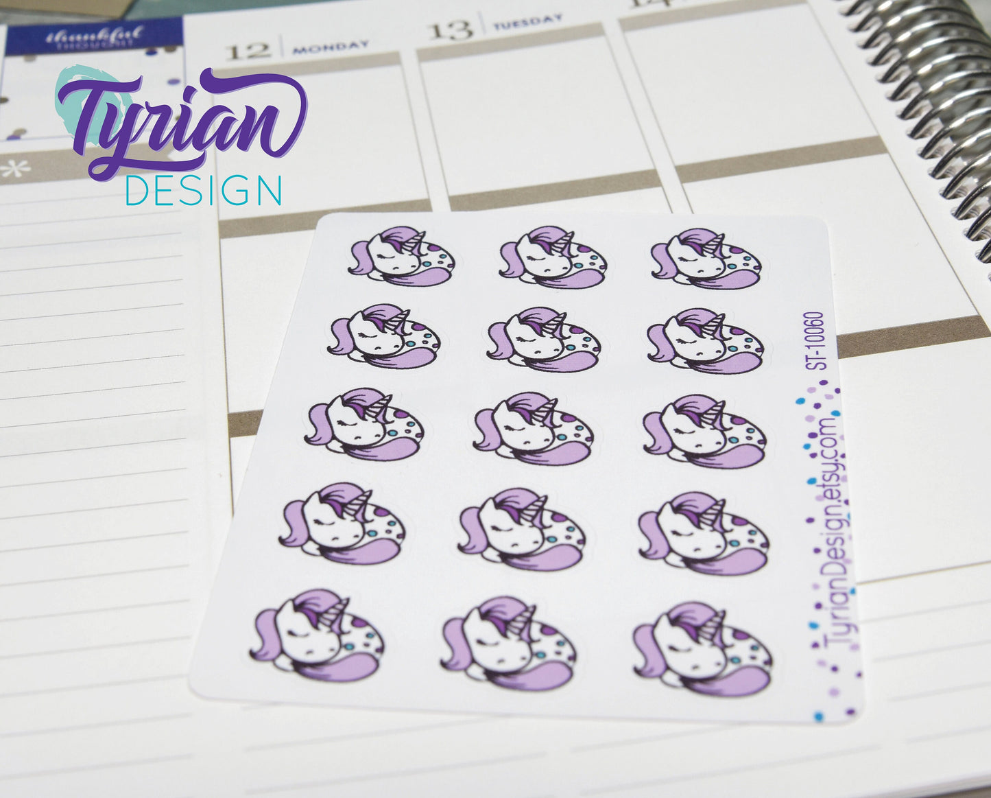 Sleeping Unicorn stickers | 15 Stickers | .8 x .77" Each