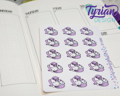 Sleeping Unicorn stickers | 15 Stickers | .8 x .77" Each