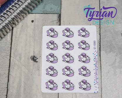 Sleeping Unicorn stickers | 15 Stickers | .8 x .77" Each