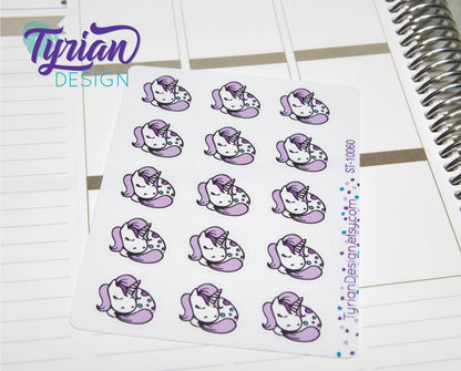 Sleeping Unicorn stickers | 15 Stickers | .8 x .77" Each