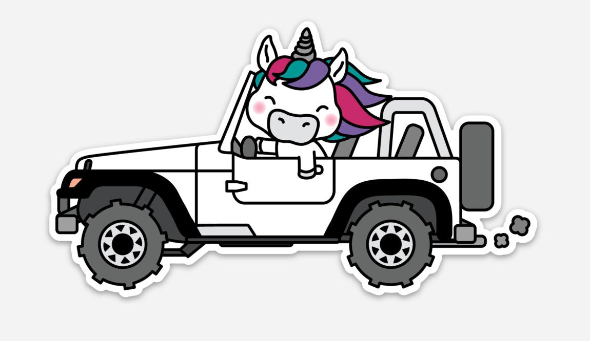 Unicorn in a  White Truck Vinyl Sticker |  5" x 3" Each