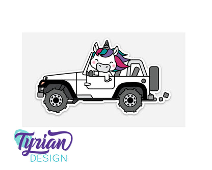 Unicorn in a  White Truck Vinyl Sticker |  5" x 3" Each