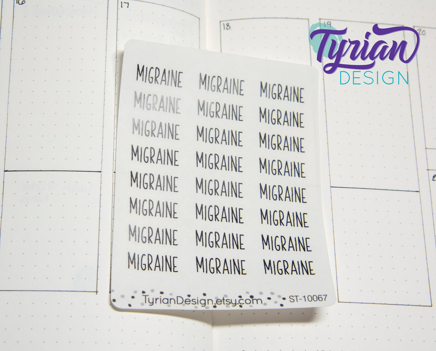 Migraine, small sticker | 24 Stickers | 9 x.375" each.