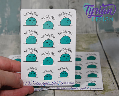 Not Today Satan 2.0 turquoise Emoji Stickers, bad mood icon on clear or white matte stickers