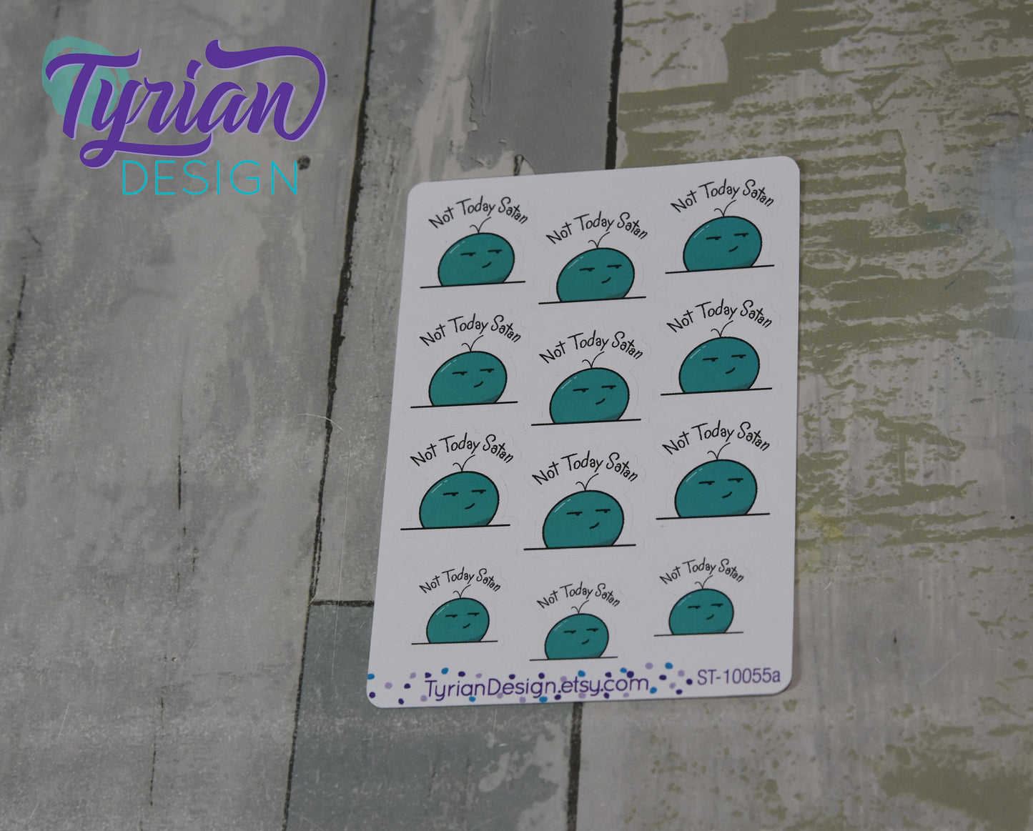 Not Today Satan 2.0 turquoise Emoji Stickers, bad mood icon on clear or white matte stickers