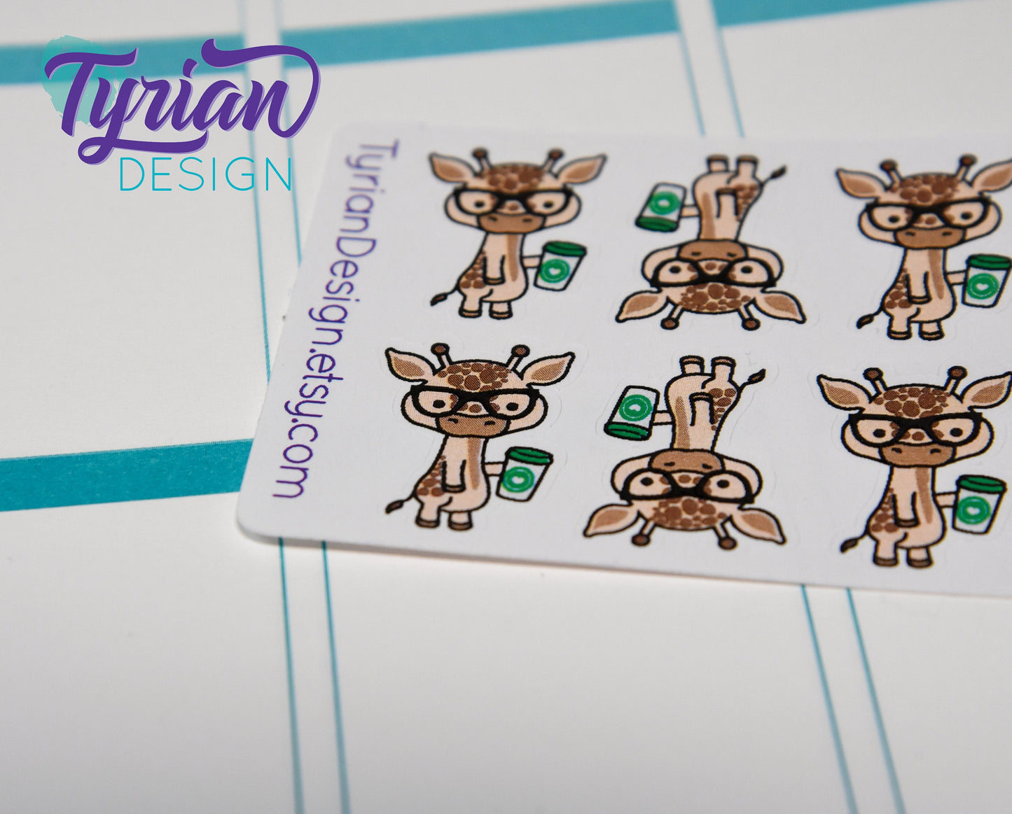 Nerd Giraffe with Coffee Stickers for Planners and Journals. Great for journaling, Cute Nerd Giraffe mini sticker sheet, We call him Norman