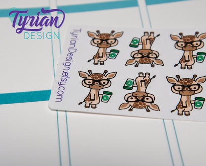 Nerd Giraffe with Coffee Stickers for Planners and Journals. Great for journaling, Cute Nerd Giraffe mini sticker sheet, We call him Norman