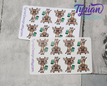 Nerd Giraffe with Coffee Stickers for Planners and Journals. Great for journaling, Cute Nerd Giraffe mini sticker sheet, We call him Norman