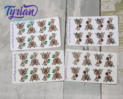 Nerd Giraffe with Coffee Stickers for Planners and Journals. Great for journaling, Cute Nerd Giraffe mini sticker sheet, We call him Norman