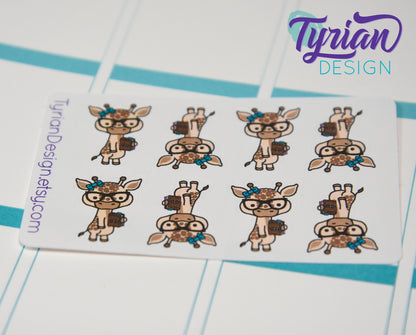 Nerd Giraffe with Planner Stickers for Planners and Journals. Great for journaling, Cute Nerd Giraffe mini sticker sheet, We call her Norma