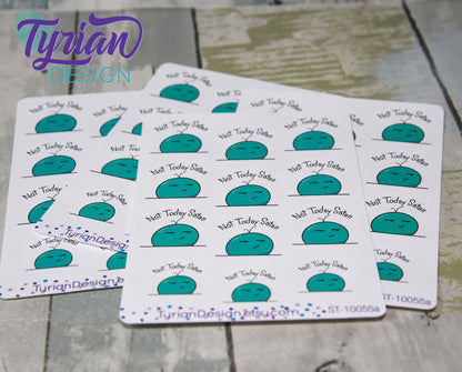 Not Today Satan 2.0 turquoise Emoji Stickers, bad mood icon on clear or white matte stickers