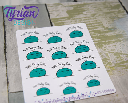 Not Today Satan 2.0 turquoise Emoji Stickers, bad mood icon on clear or white matte stickers