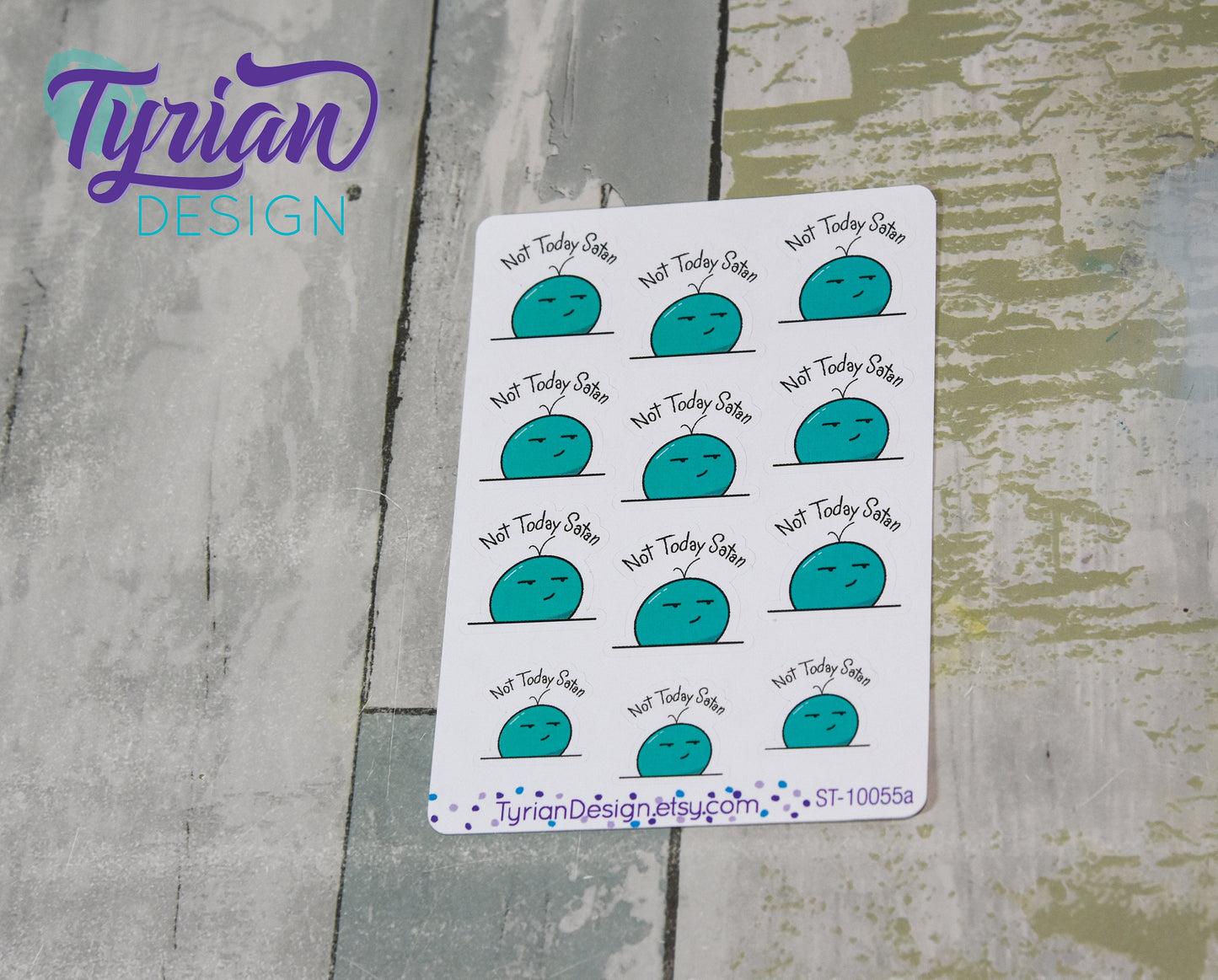 Not Today Satan 2.0 turquoise Emoji Stickers, bad mood icon on clear or white matte stickers