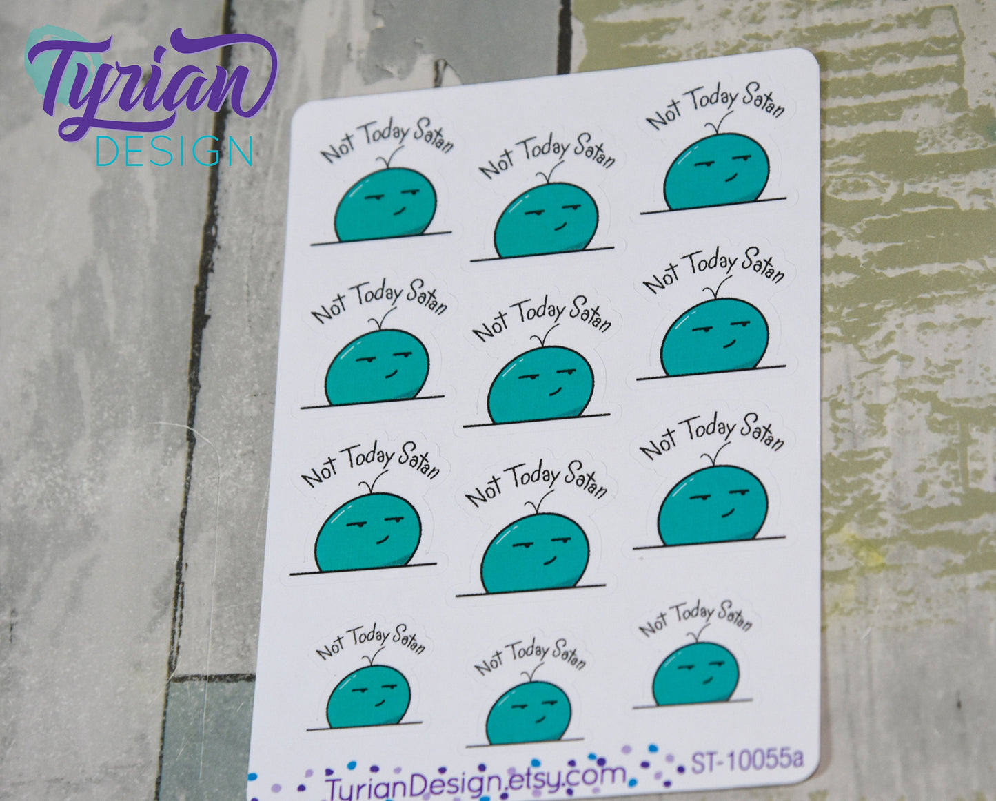 Not Today Satan 2.0 turquoise Emoji Stickers, bad mood icon on clear or white matte stickers