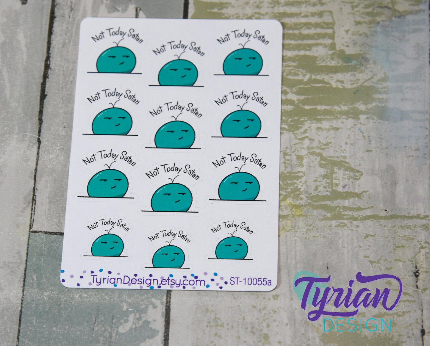 Not Today Satan 2.0 turquoise Emoji Stickers, bad mood icon on clear or white matte stickers