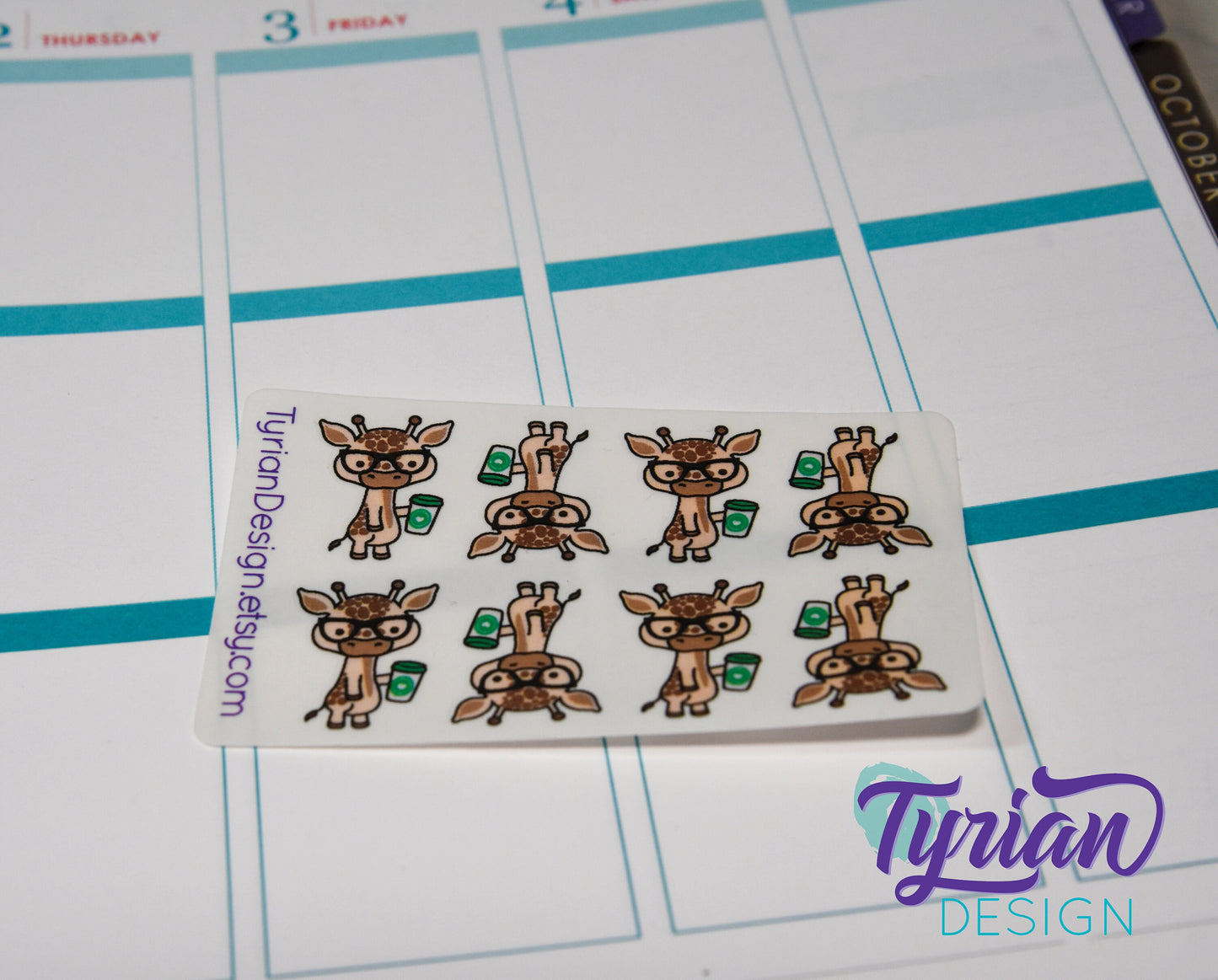 Nerd Giraffe with Coffee Stickers for Planners and Journals. Great for journaling, Cute Nerd Giraffe mini sticker sheet, We call him Norman