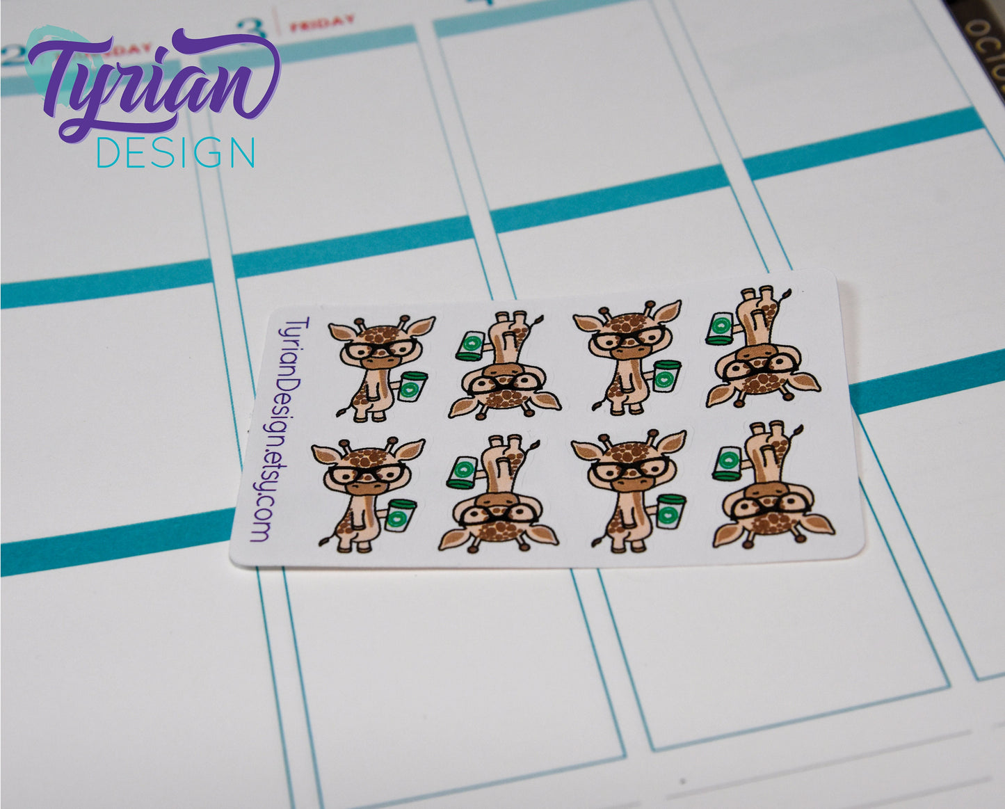 Nerd Giraffe with Coffee Stickers for Planners and Journals. Great for journaling, Cute Nerd Giraffe mini sticker sheet, We call him Norman