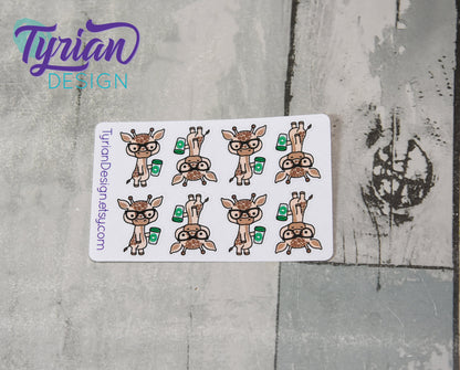 Nerd Giraffe with Coffee Stickers for Planners and Journals. Great for journaling, Cute Nerd Giraffe mini sticker sheet, We call him Norman