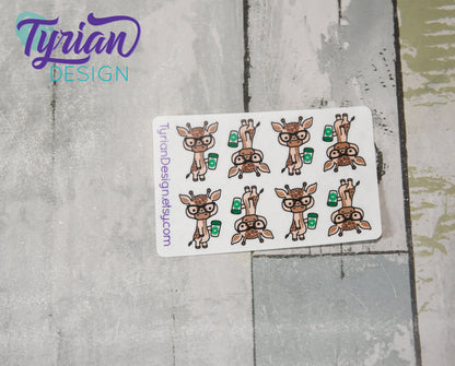 Nerd Giraffe with Coffee Stickers for Planners and Journals. Great for journaling, Cute Nerd Giraffe mini sticker sheet, We call him Norman
