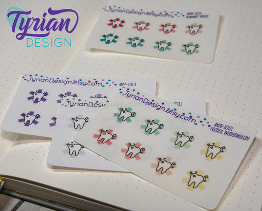 Dentist Icon, Tooth Stickers. Different color options.Adulting is hard use stickers for Planners, journals and calendars mini sticker sheet