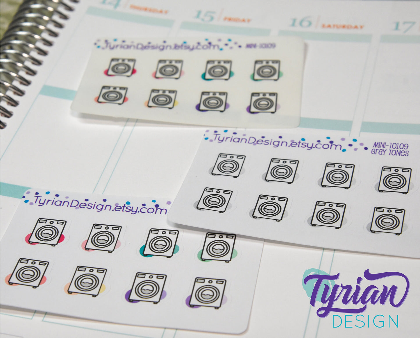 Laundry Icon, Washing Stickers. Clothes, Different color options. stickers for Planners, journals and calendars mini sticker sheet