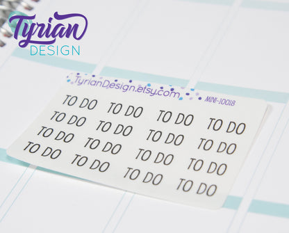 To Do Stickers Mini Sheet for Planners and Journals. Black Type, clear or white matte stickers