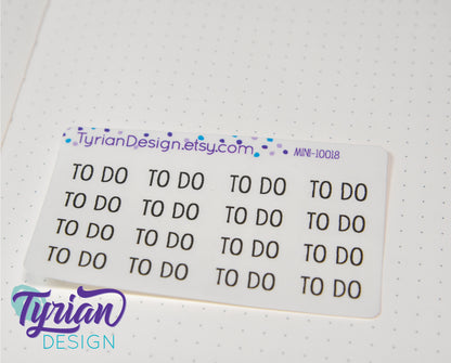 To Do Stickers Mini Sheet for Planners and Journals. Black Type, clear or white matte stickers