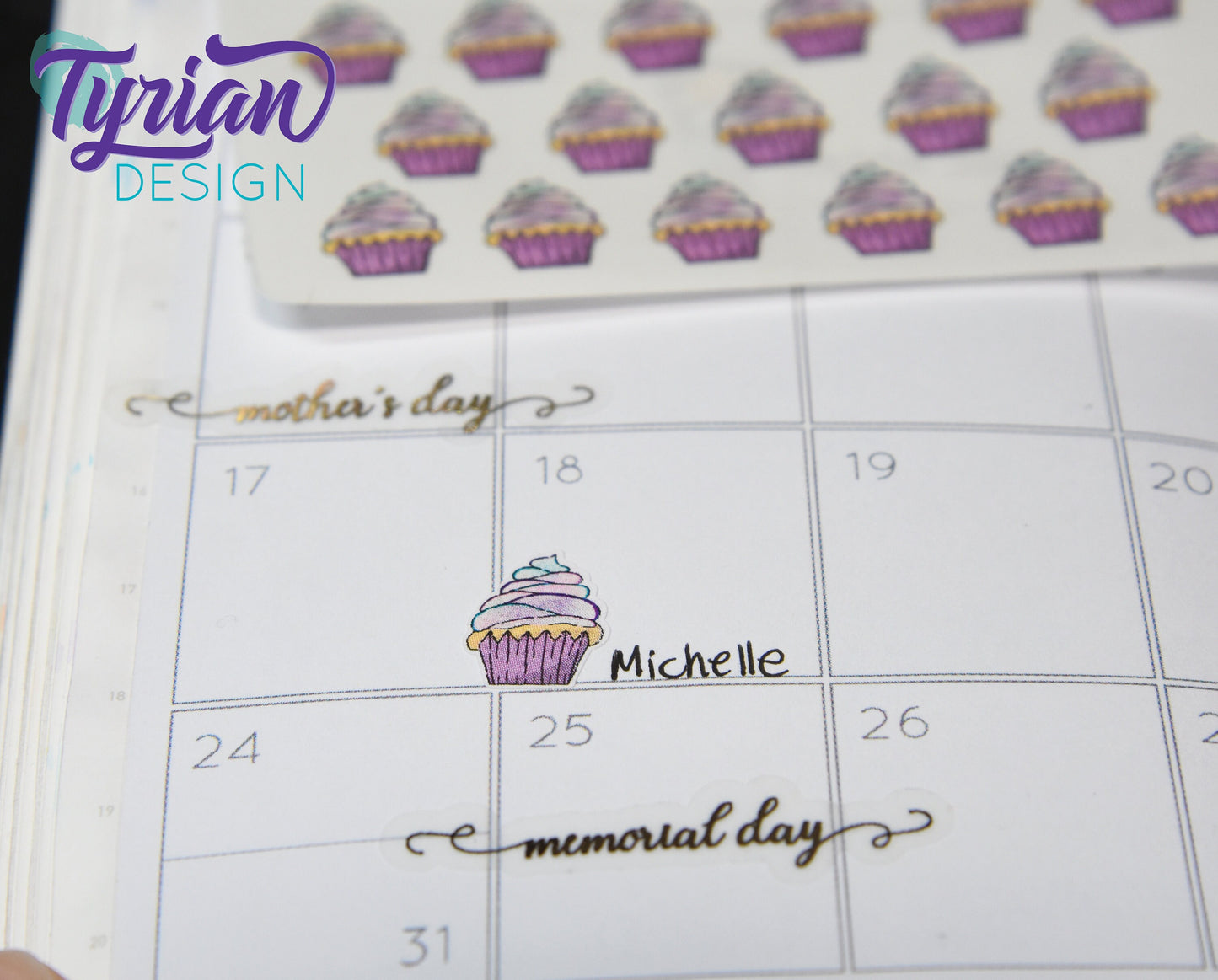 Cupcake Stickers Mini Sheet for Planners and Journals. mini cupcake stickers, birthdays, celebrations, clear or white matte stickers