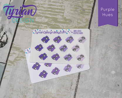 Paw Print Icon Stickers. Various color options. Dogs, Cats, Guinea Pigs stickers for Planners, journals, calendars mini sticker sheet