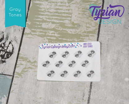 Paw Print Icon Stickers. Various color options. Dogs, Cats, Guinea Pigs stickers for Planners, journals, calendars mini sticker sheet